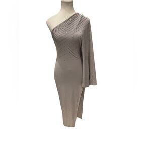 THOMAS WYLDE Women's Gray Crystal-Embellished One-Shoulder Gown